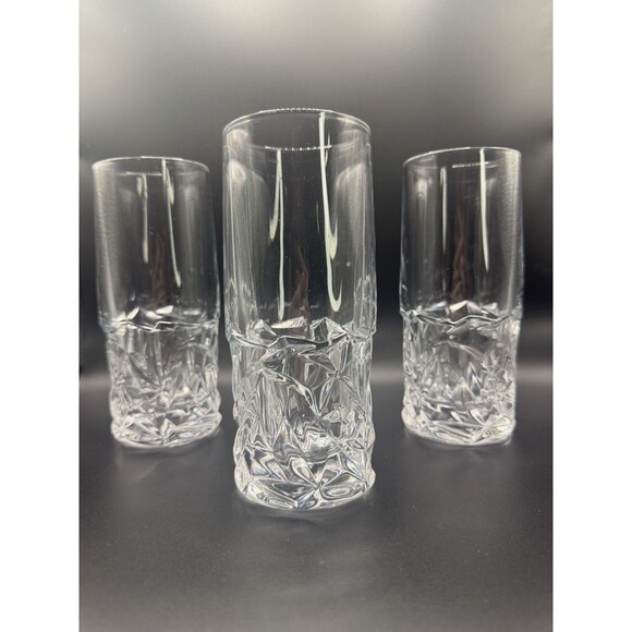 TIFFANY & CO Rock Cut Highball Glass Lead Crystal 6 1/2" Germany Set Of 3 Read - Picture 1 of 6